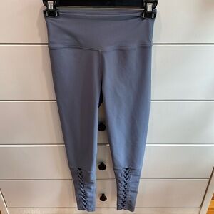 Soul Cycle leggings with cross mesh detailing at ankle, XS, blue/grey color